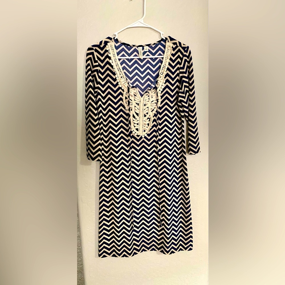 Tacera Navy & White 3/4 length sleeve dress